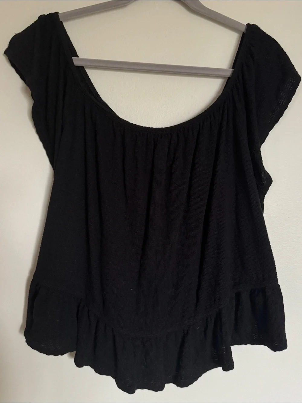 Free People We The Free Mint Julep Off The Shoulder Ruffle Peasant Top Black S